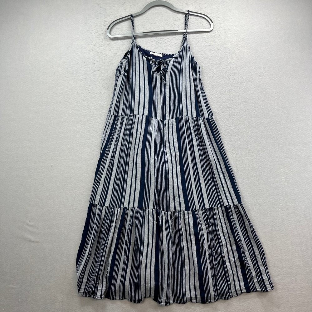 Z Supply Midi Dress Womens Medium Blue Striped Tiered Boho Coastal Summer Beachy
